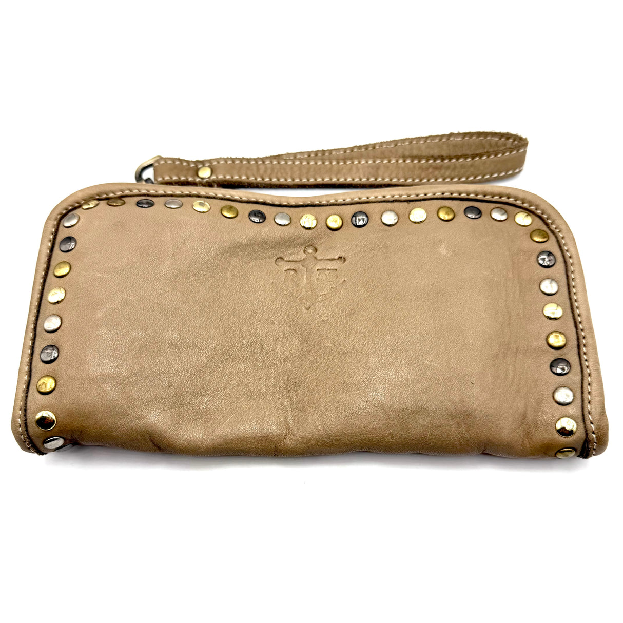 Portafoglio pelle e borchie Beige