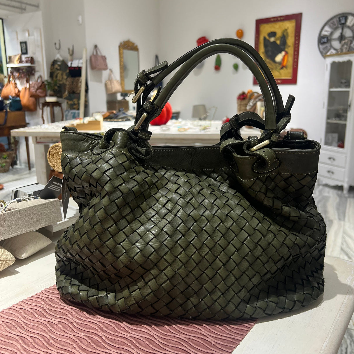Borsa Intreccio Small Verde militare