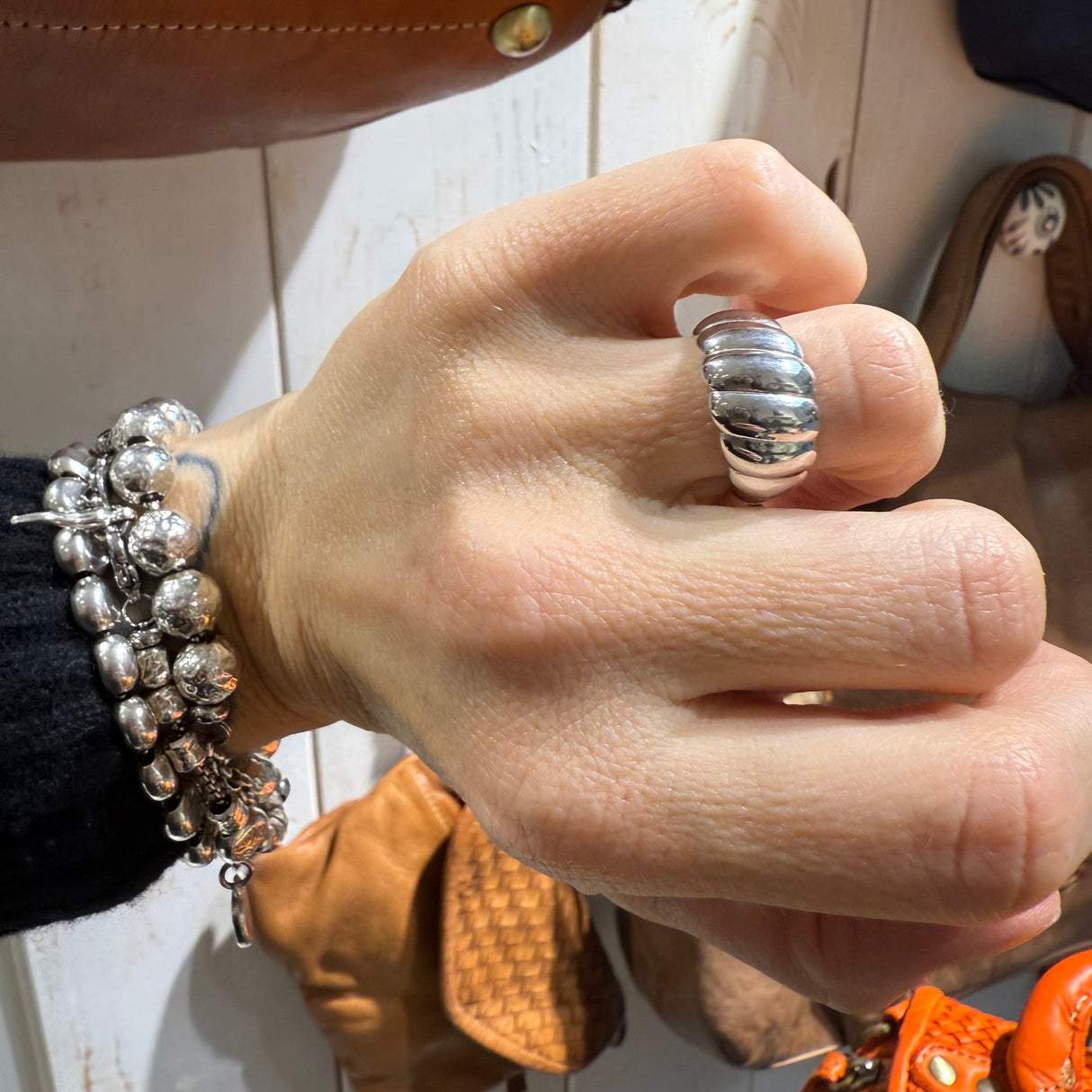 Anello Fascia lucida Croissant Argento925