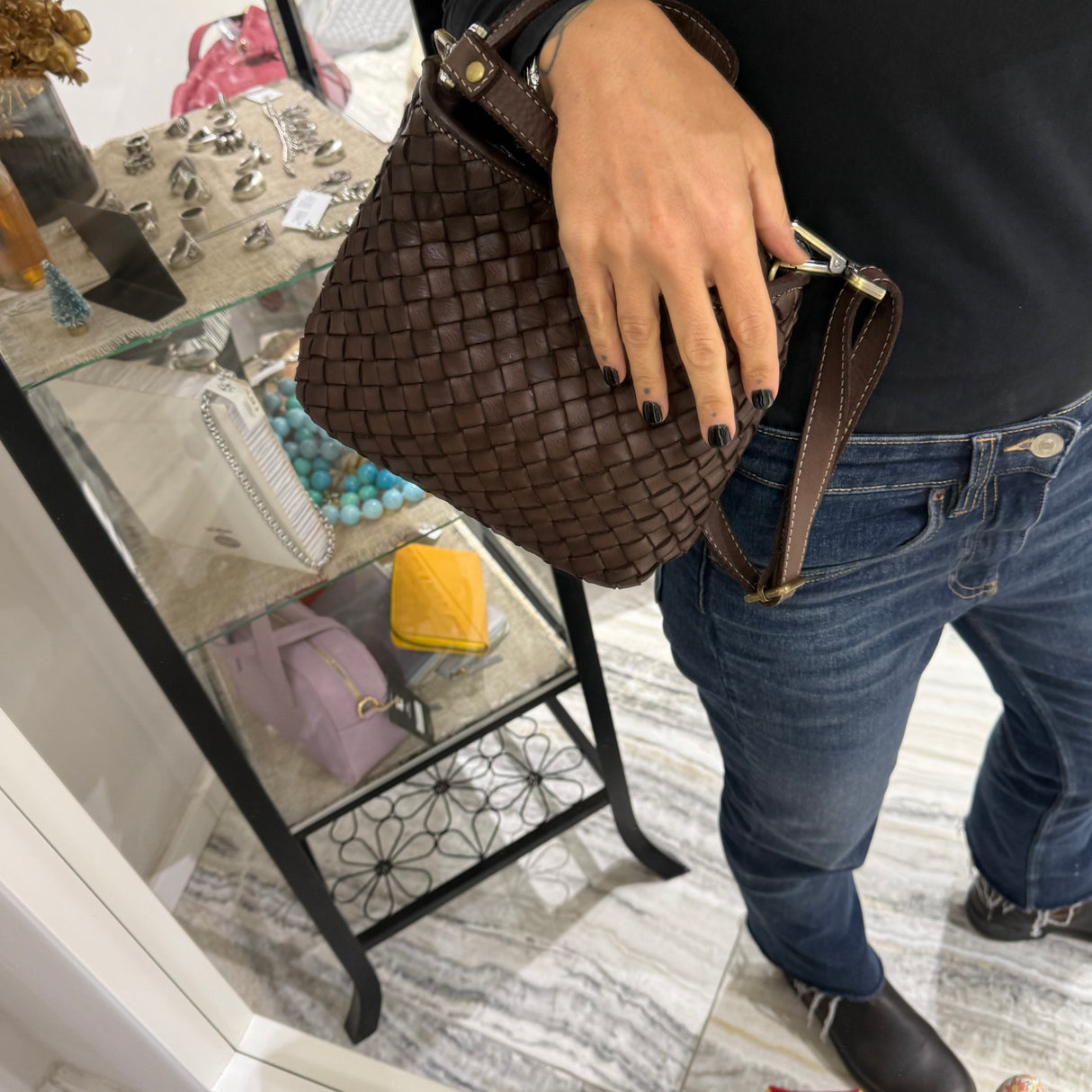 Borsa Mirtilla Small intrecciata Testa di Moro