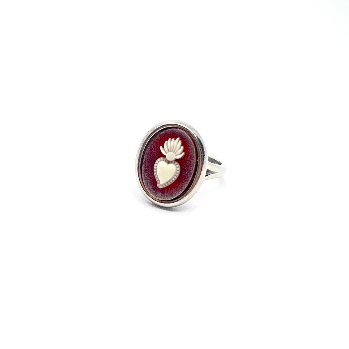 ANELLO CAMMEO CUORE SACRO Bordeaux SLIM ARGENTO925