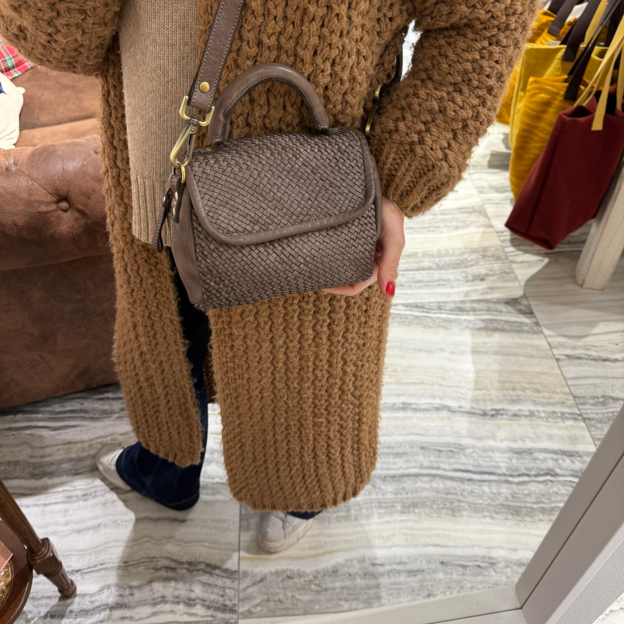 Borsa PIMMA intrecciata Taupe