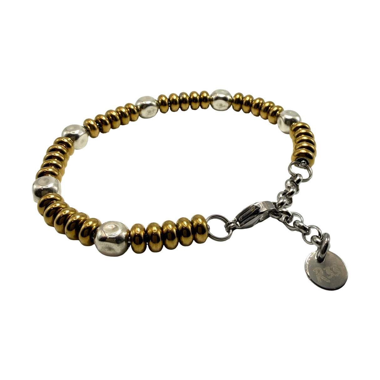 Bracciale Girelle Acciaio gold e pepite cubo Argento925