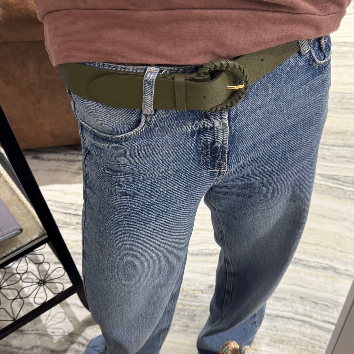 Cintura Vera Pelle Verde militare