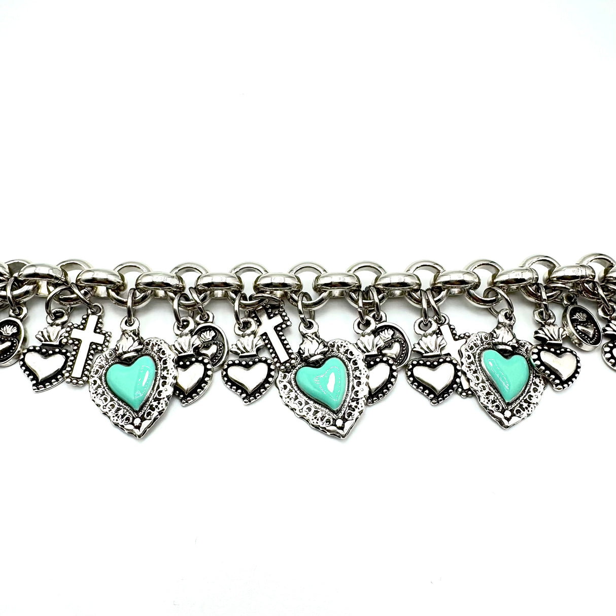 BRACCIALE LUCKY CUORE SACRO VERDE ACQUA 3 CUORI