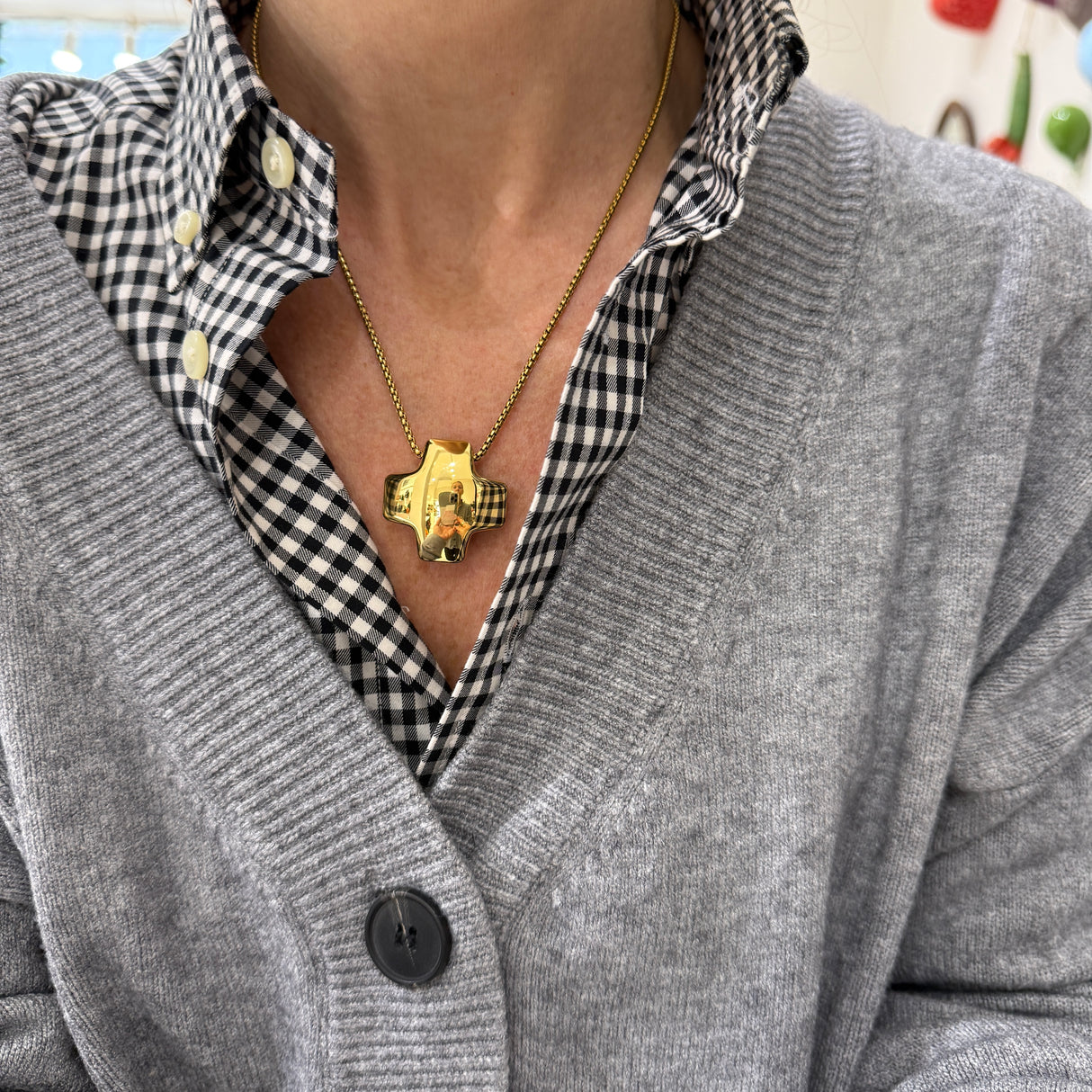 Collana Croce bombata acciaio inossidabile gold