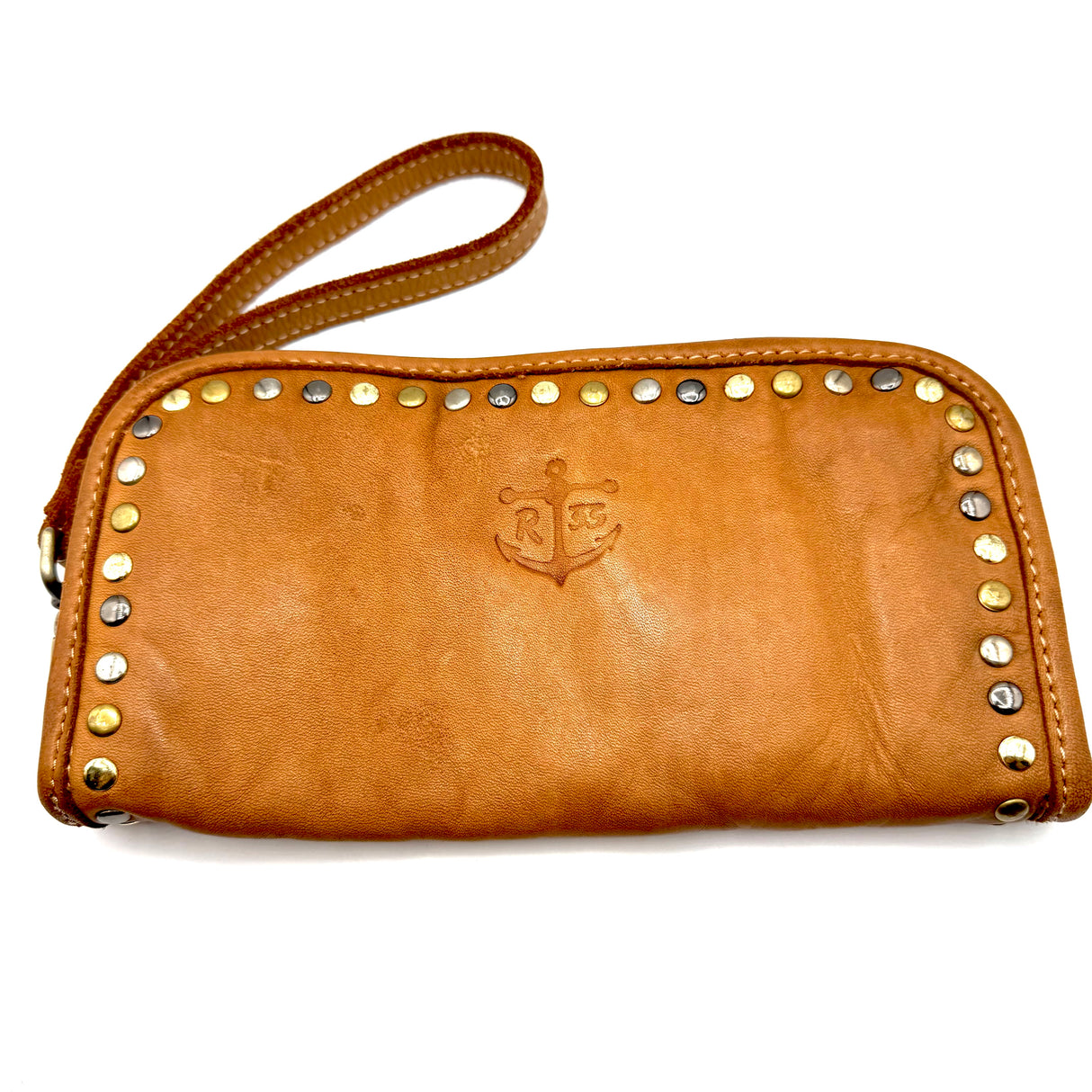 Portafoglio pelle e borchie Cuoio