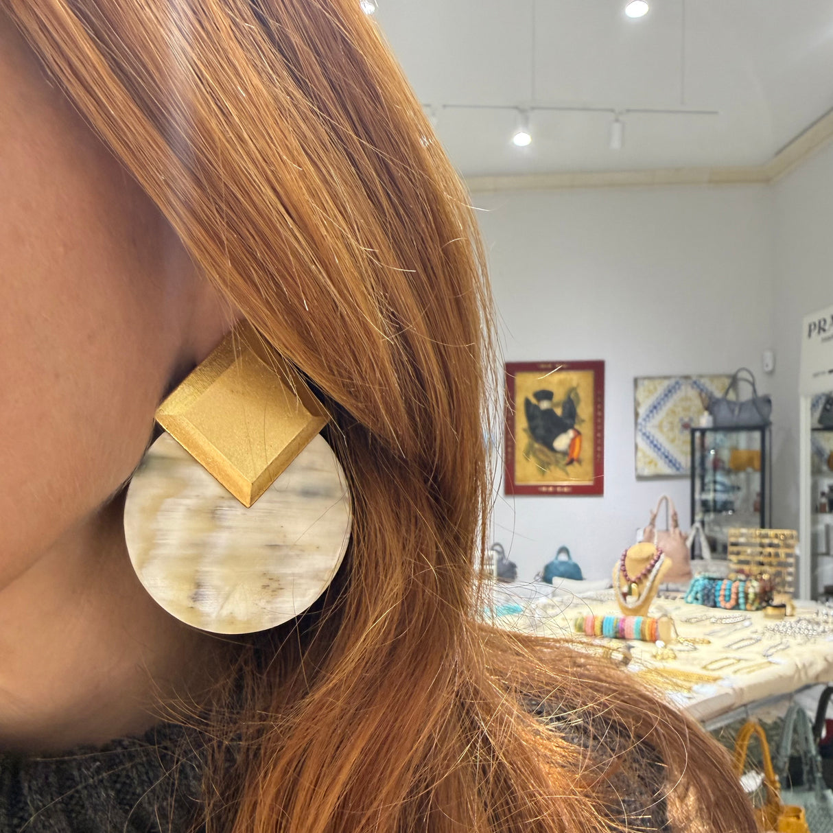 Orecchini geometrici in Corno e Argento925