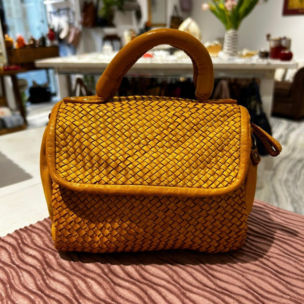 Borsa PIMMA intrecciata Senape