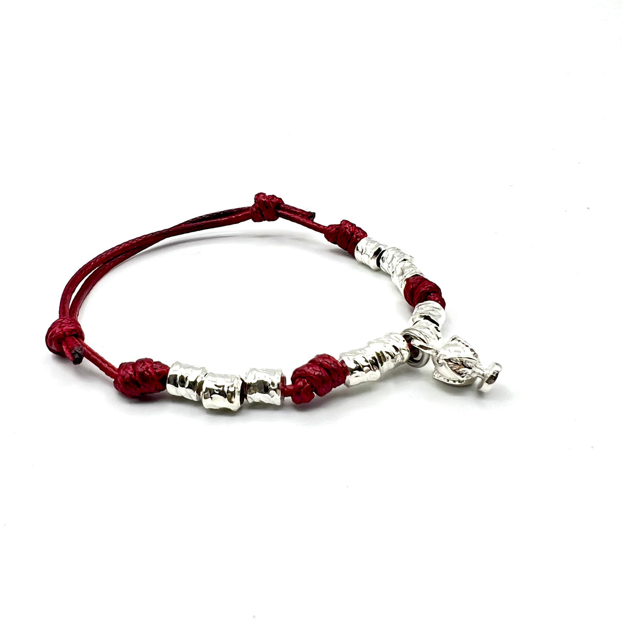 Bracciale cordino e Pumino Argento925 Bordeaux