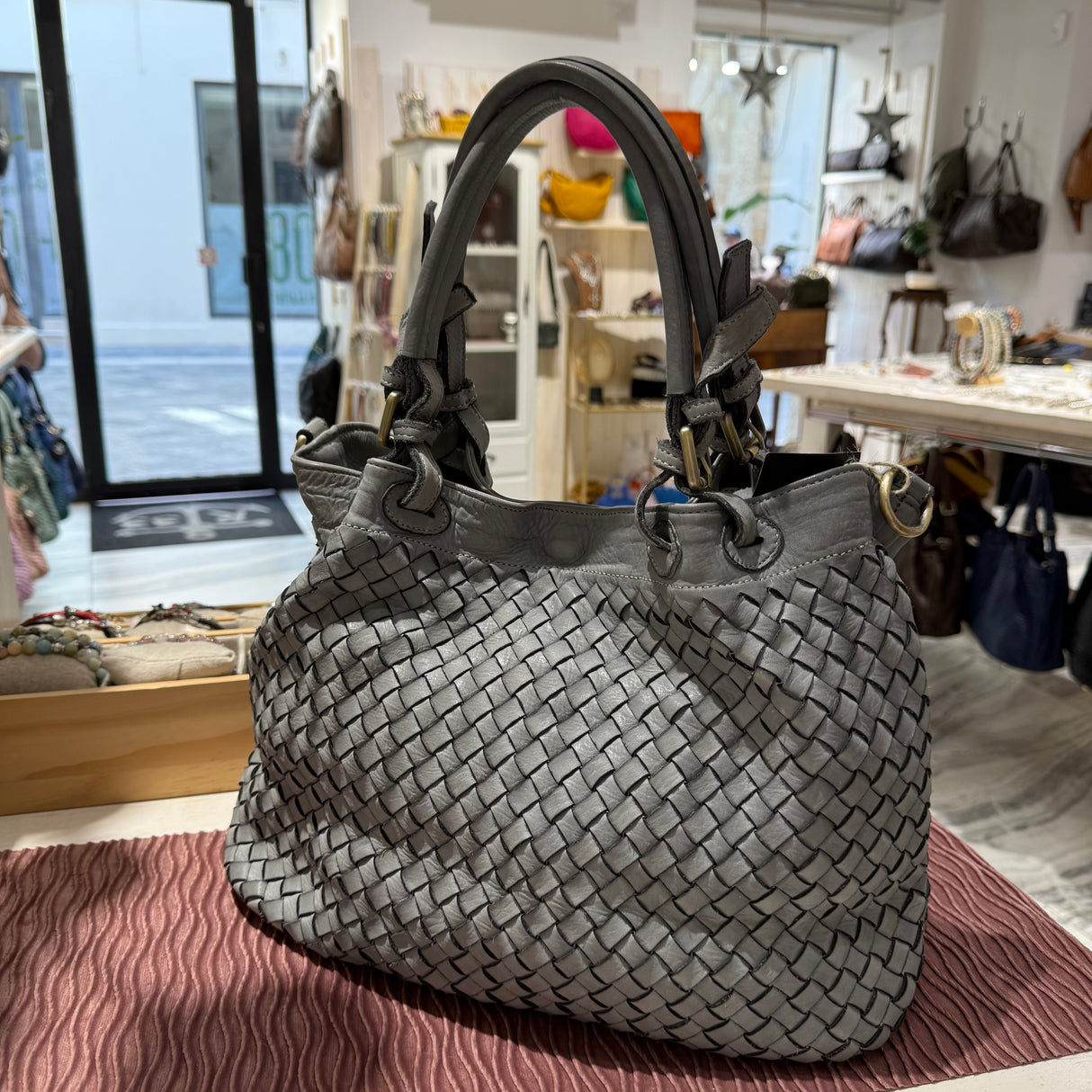 Borsa Intreccio Small Grigio Chiaro