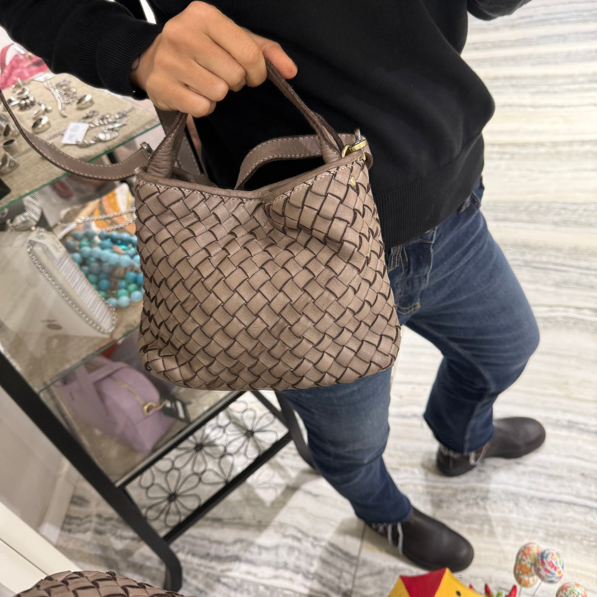 Borsa Mirtilla Small intrecciata Taupe