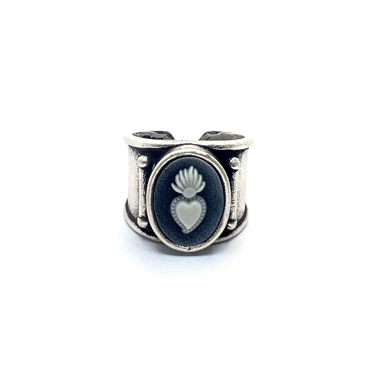 Anello Cammeo Cuore Sacro Argento925 Nero