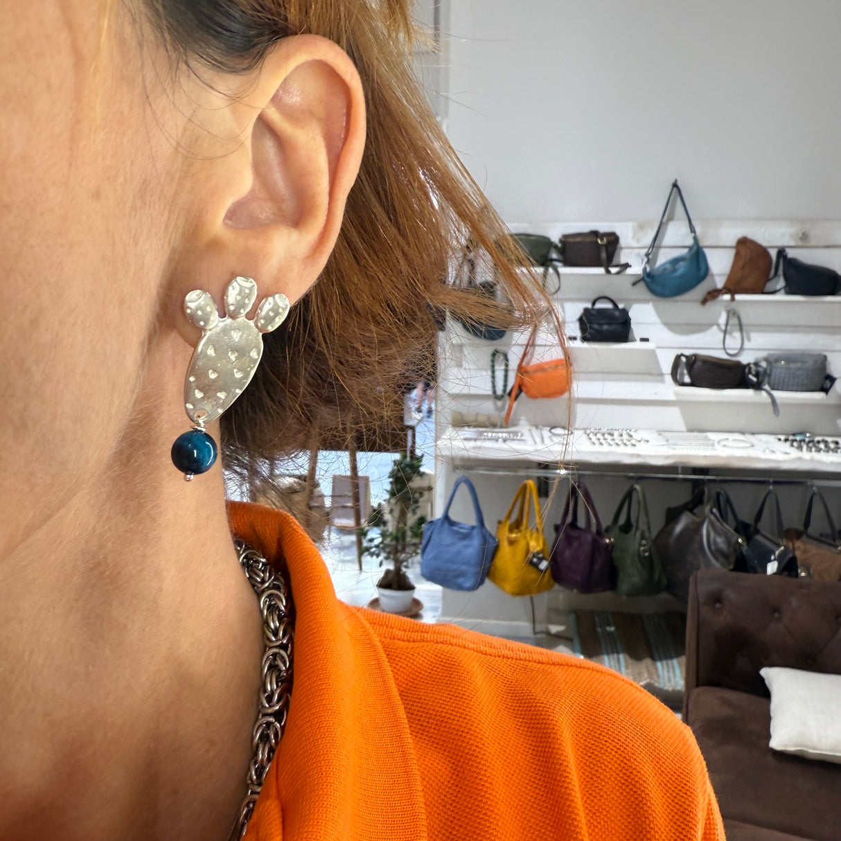 Orecchini Fico d'India Argento925 Occhio di Tigre Blu