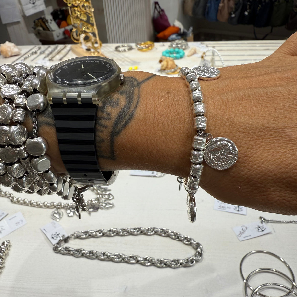 Bracciale pepite Small e Monete Argento925