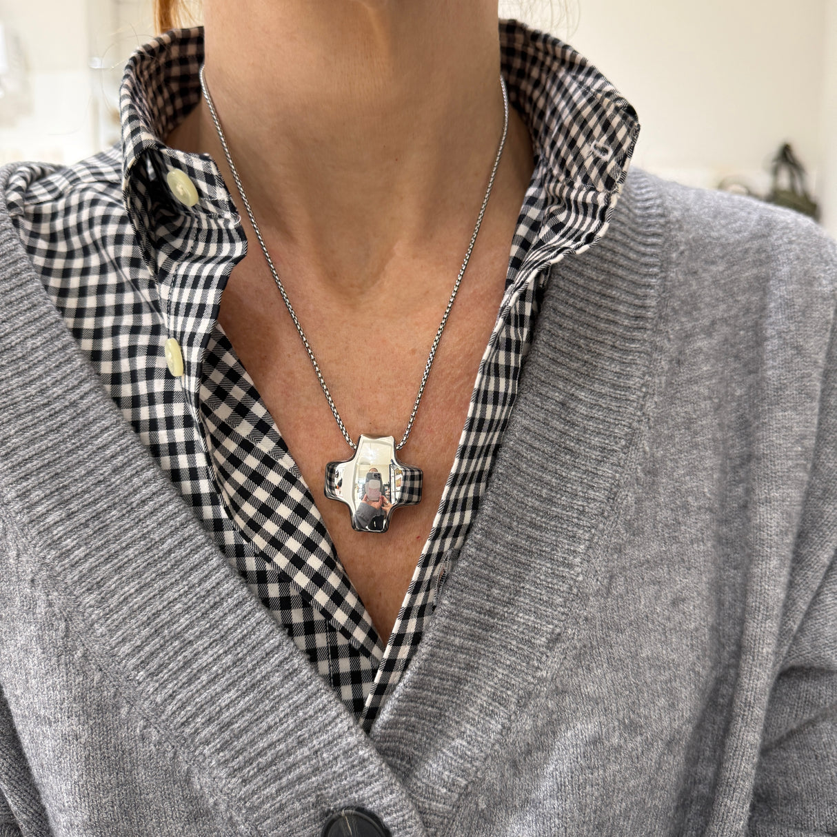 Collana Croce bombata acciaio inossidabile