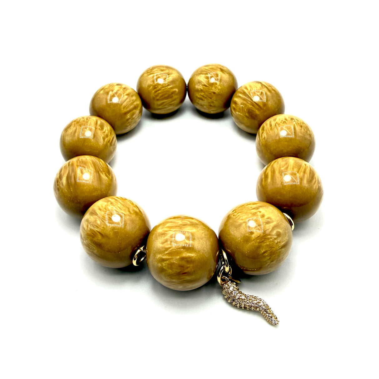 Bracciale resina Occhio di Tigre con charms Corno Dorato