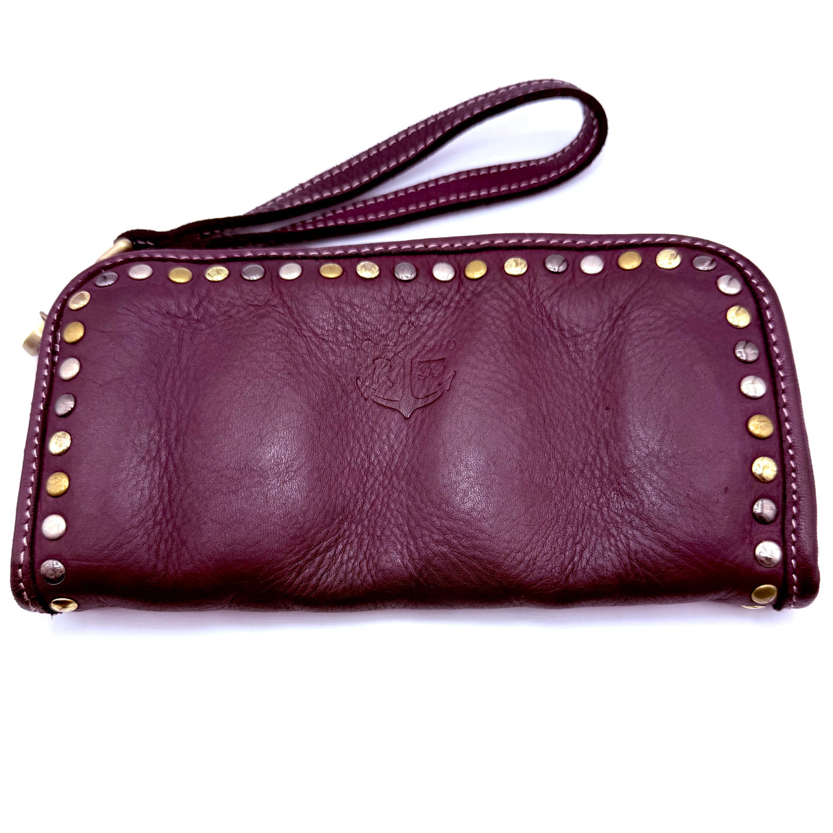 Portafoglio pelle e borchie Borgogna