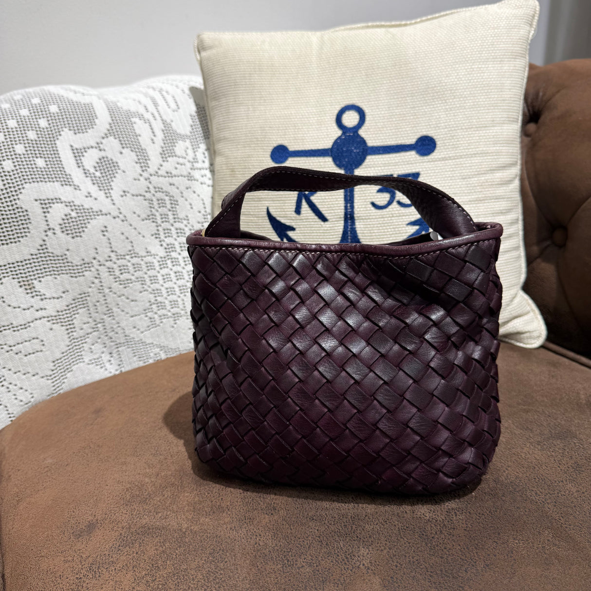 Borsa Mirtilla Small intrecciata Borgogna