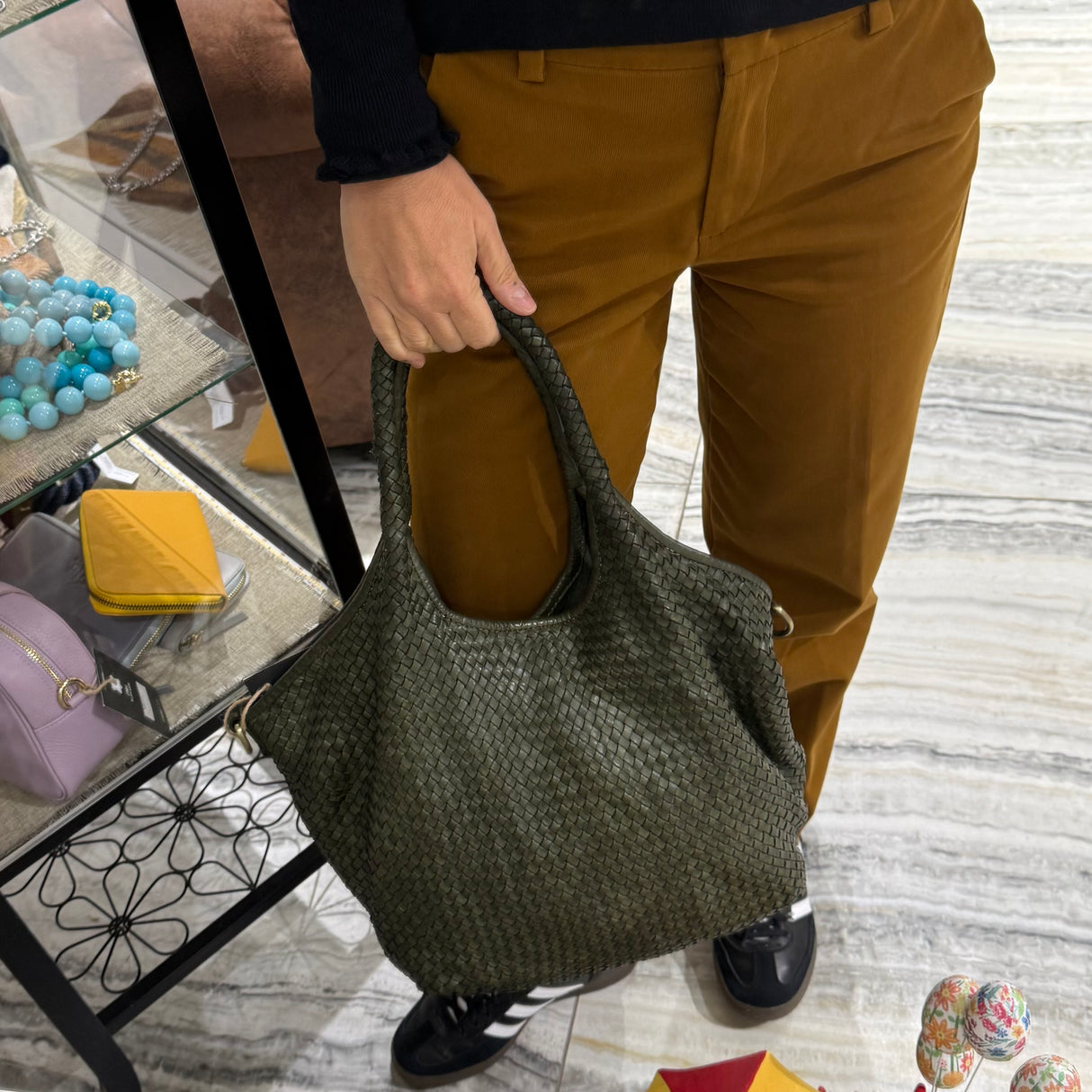 Borsa Shopper Harry intrecciata Verde Militare