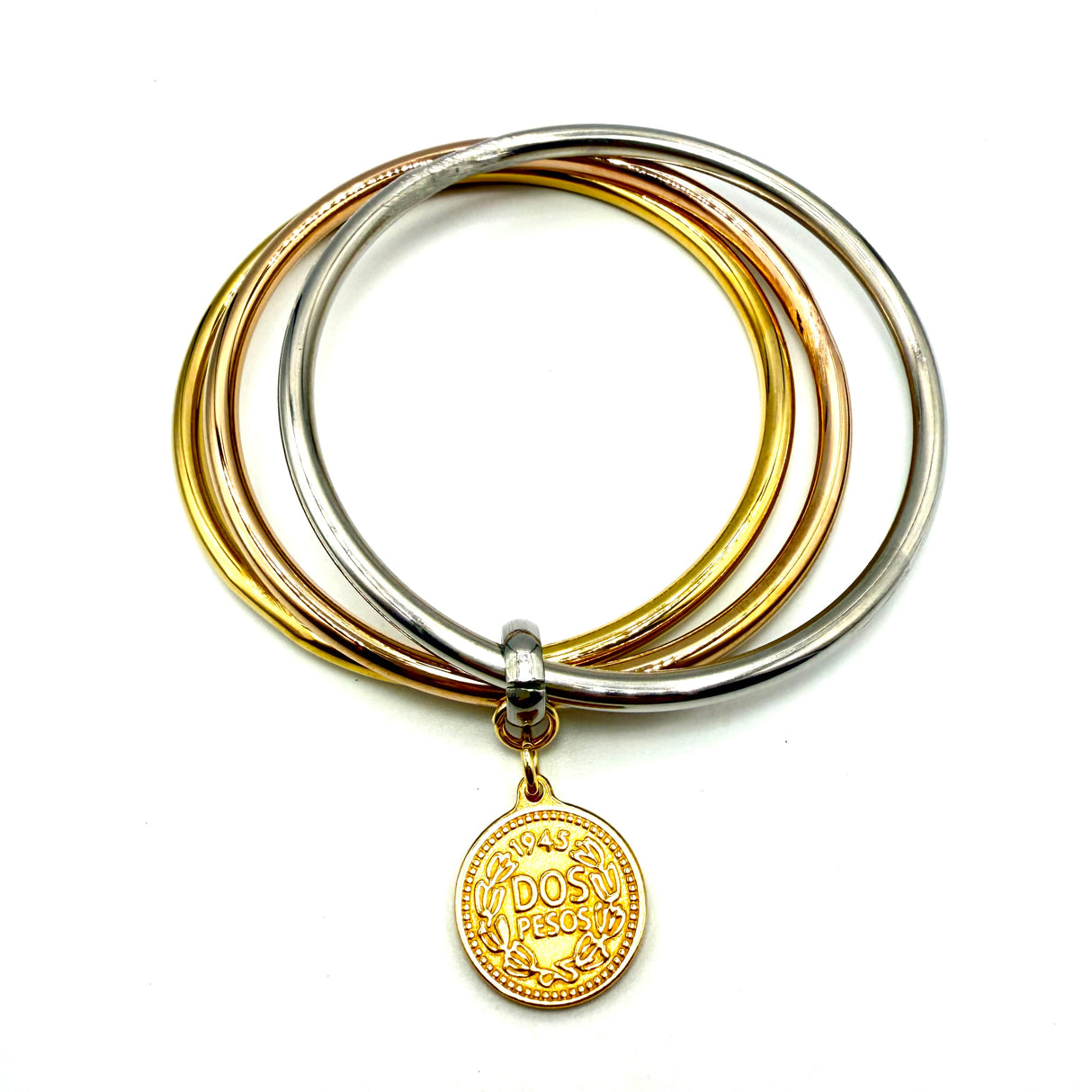 Bracciale rigido 3 fili Multicolor con moneta