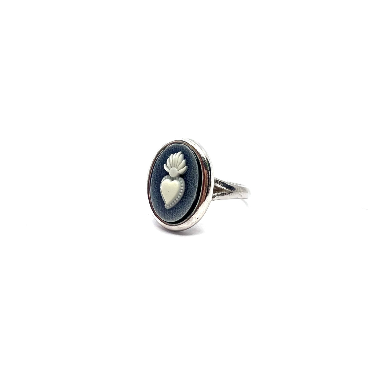 ANELLO CAMMEO CUORE SACRO NERO SLIM ARGENTO925