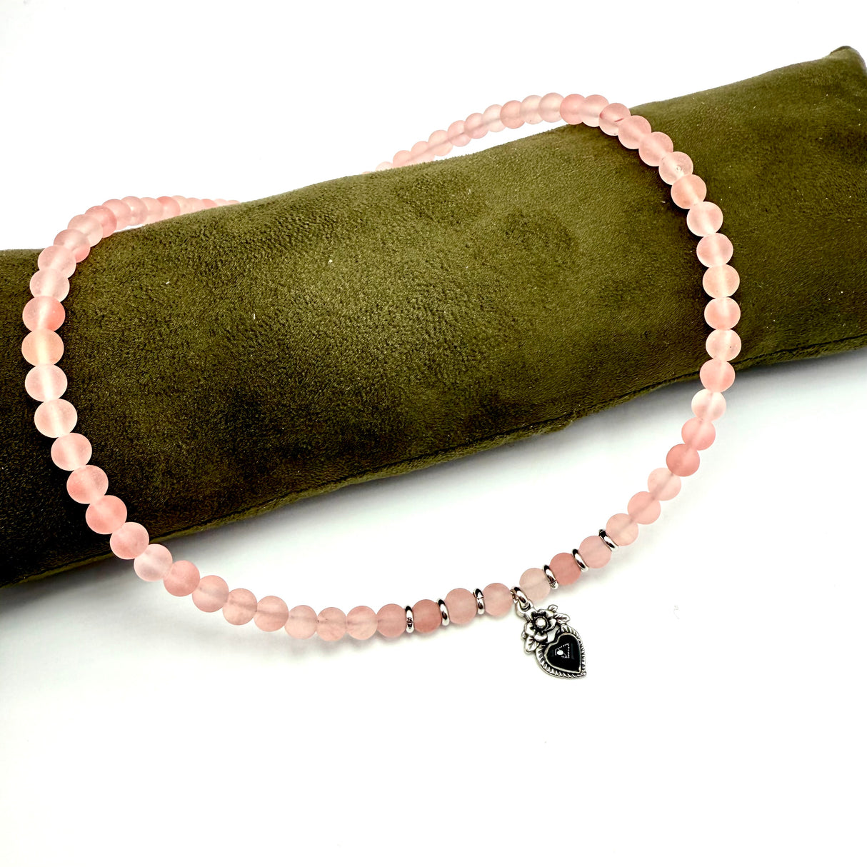 Collana Quarzo Rosa e Cuore Black