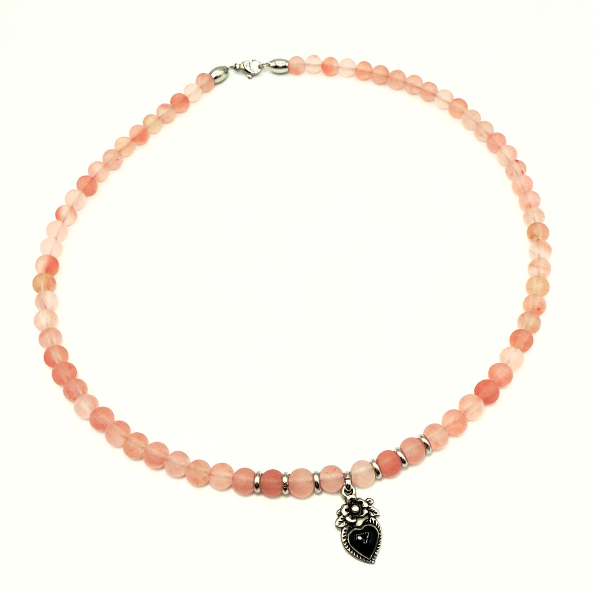 Collana Quarzo Rosa e Cuore Black