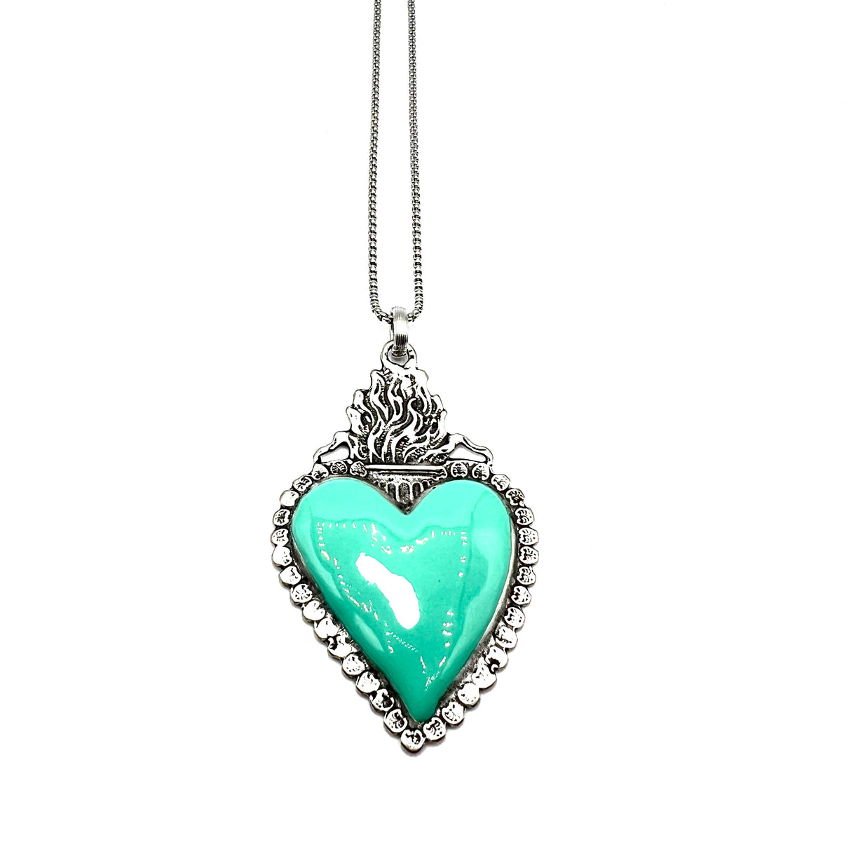 Collana Cuore Sacro BIG 2 Verde Acqua