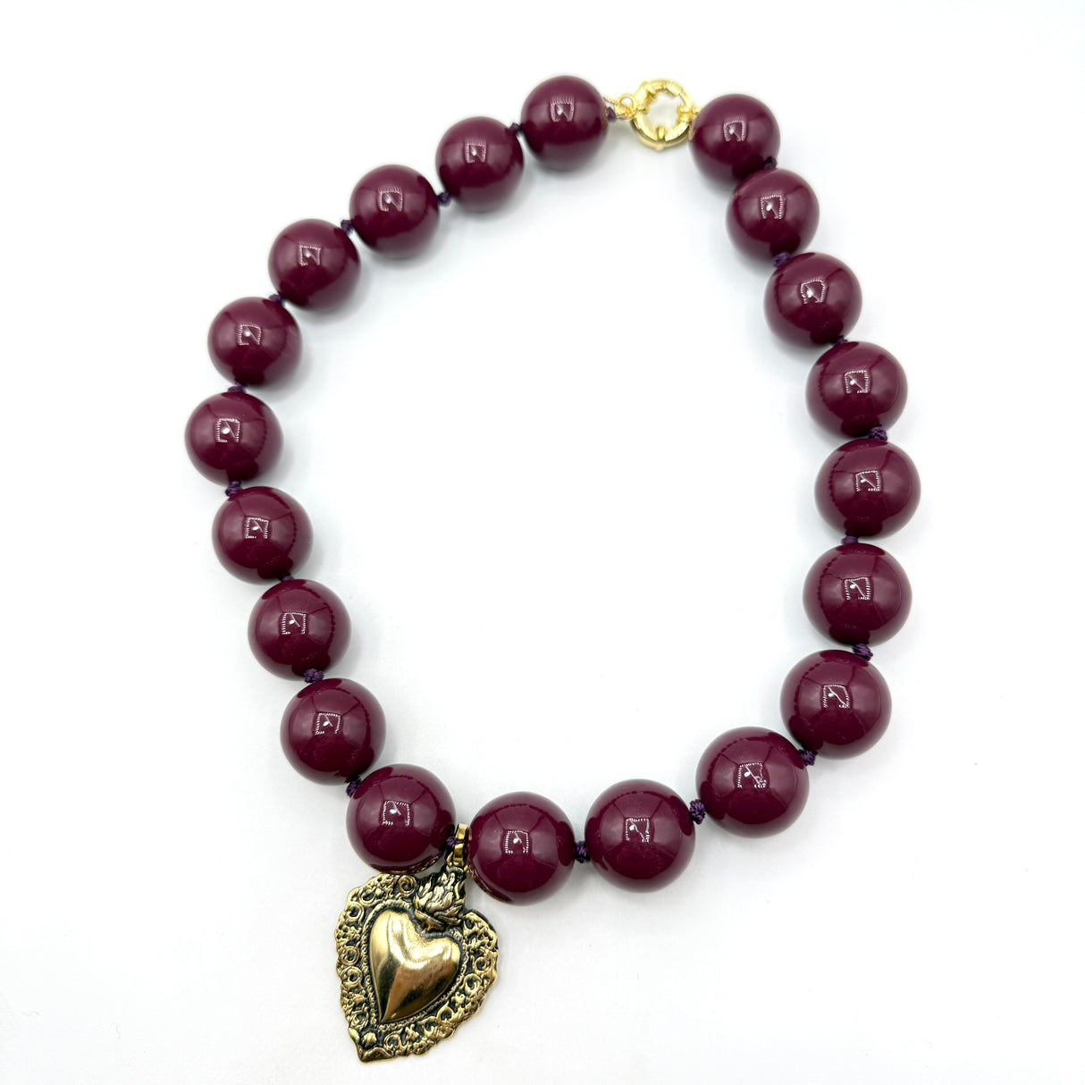 Collana Resina Borgogna e Cuore Sacro Gold