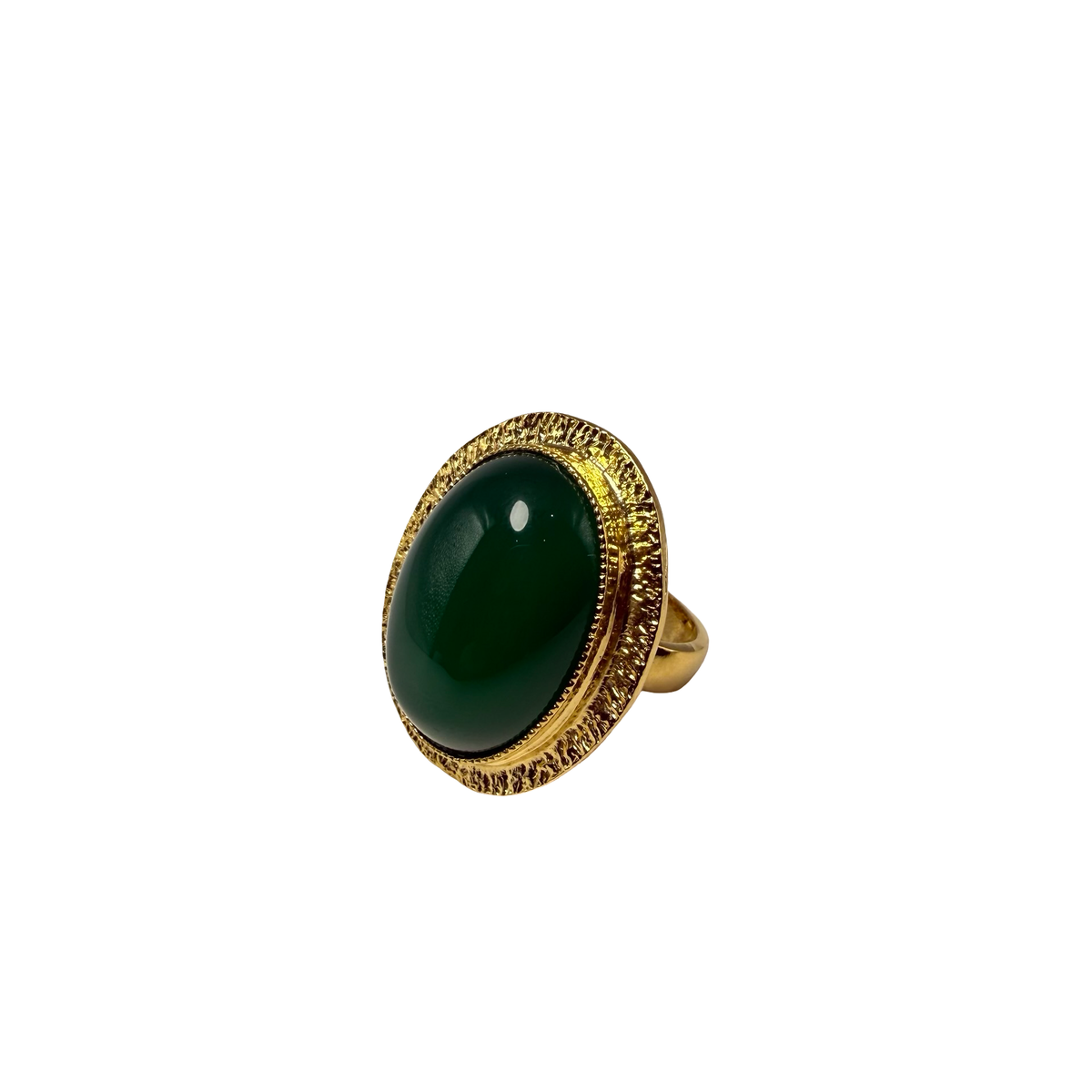 Anello Ovale Etrusco Cabochon Ottone e Giada verde