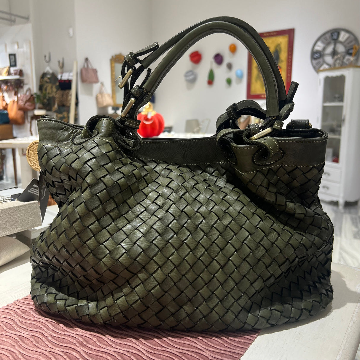 Borsa Intreccio Small Verde militare