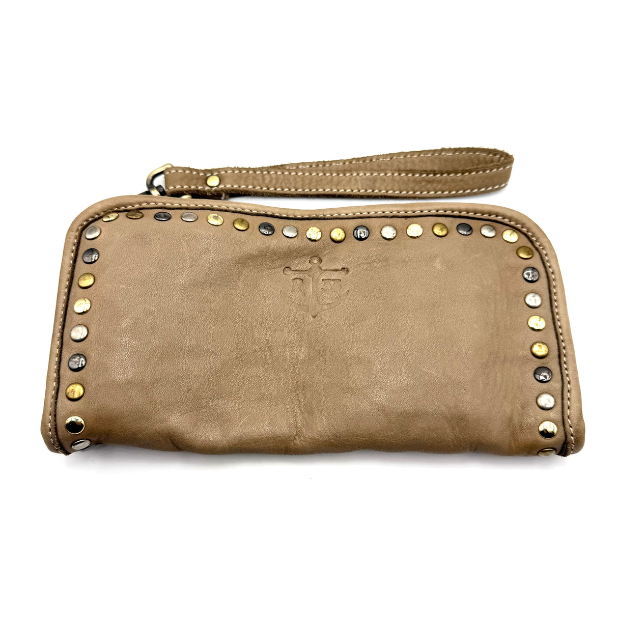 Portafoglio pelle e borchie Beige