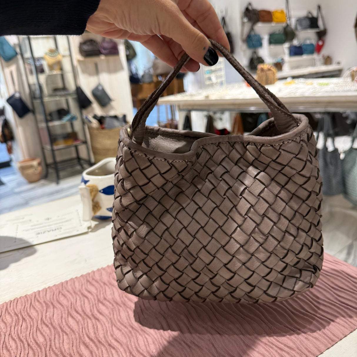 Borsa Mirtilla Small intrecciata Taupe