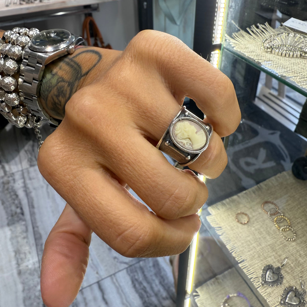 Cammeo Rosa Antico Argento925