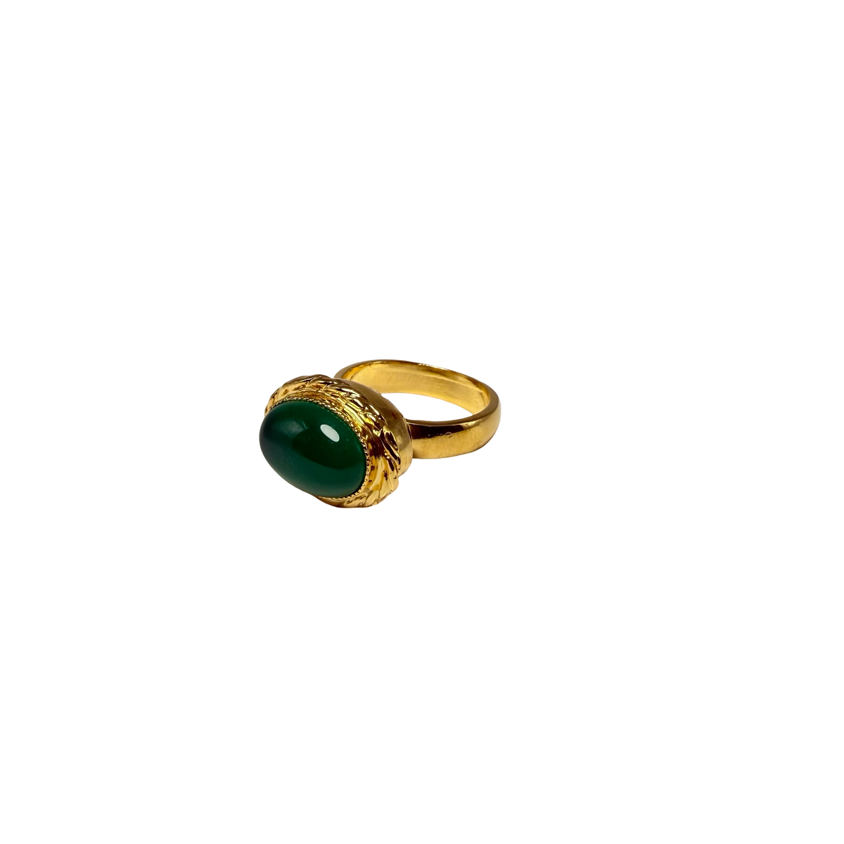 Anello ovale Etrusco Cabochon Ottone e Giada verde