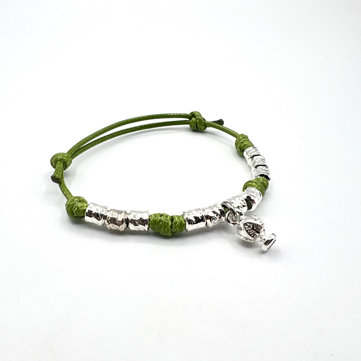 Bracciale cordino e Pumino Argento925 Verde Acido