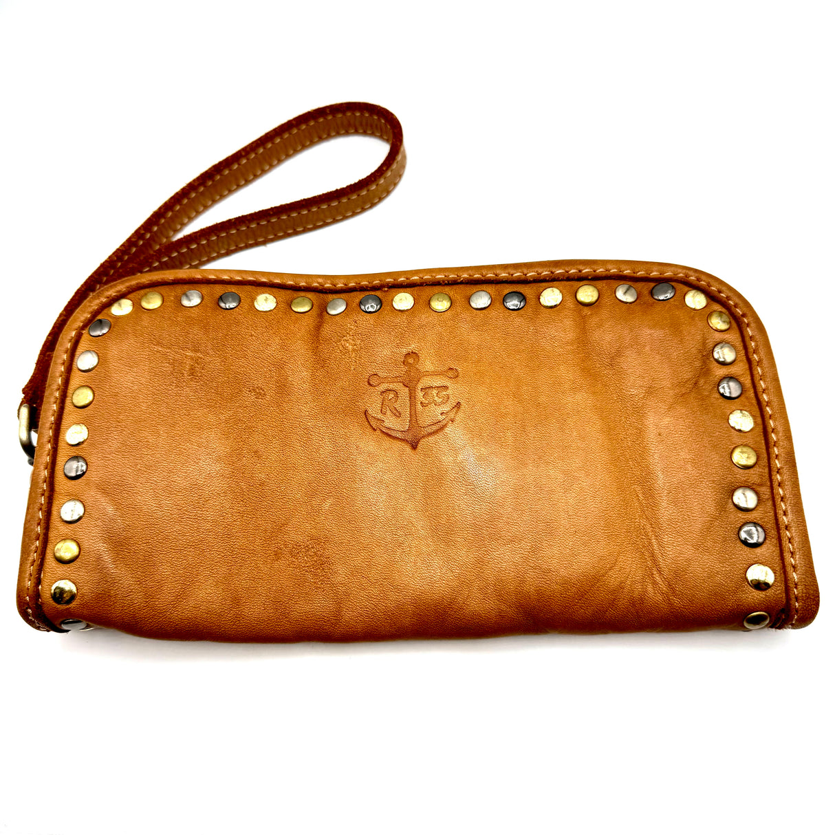 Portafoglio pelle e borchie Cuoio