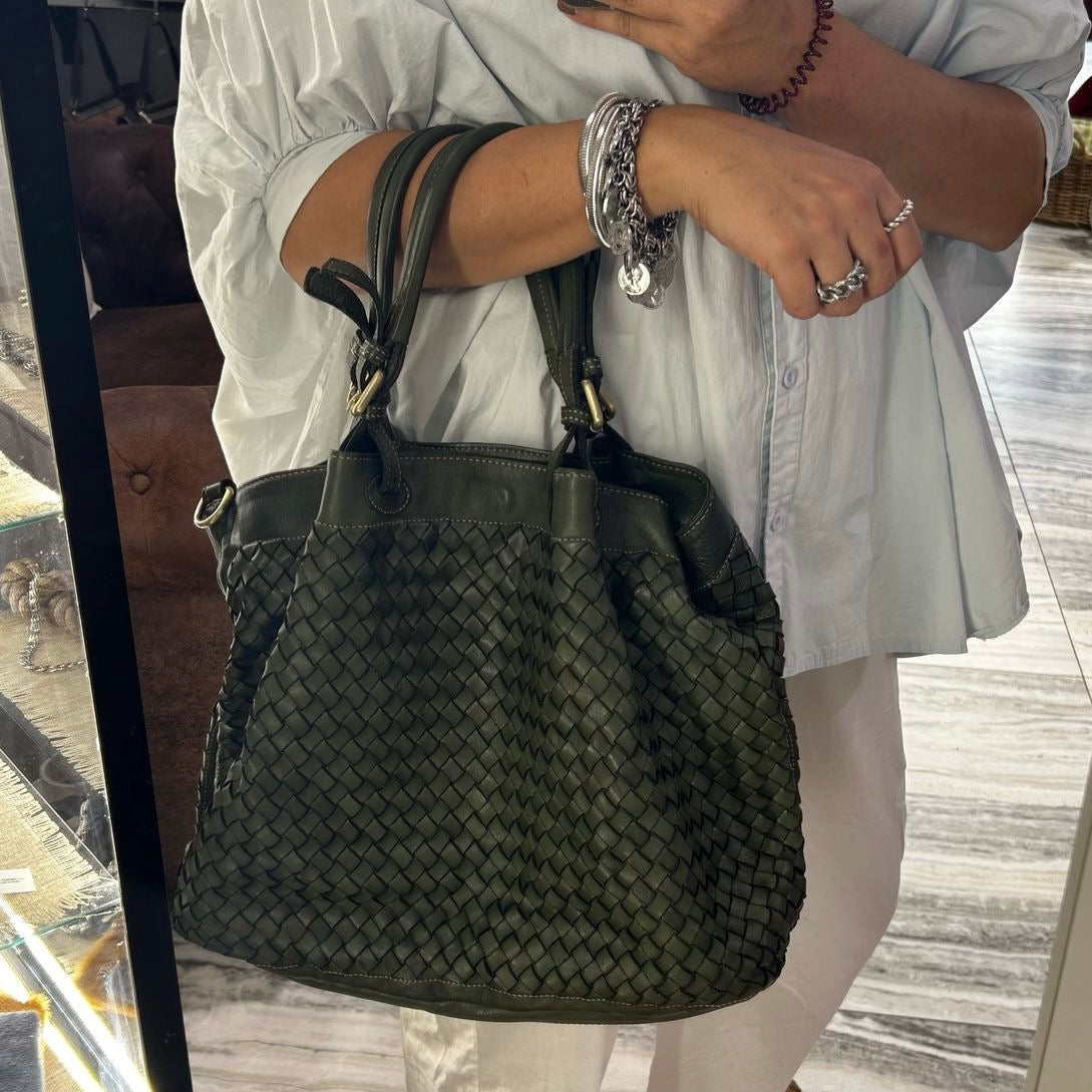 Borsa Intreccio Big Verde Militare