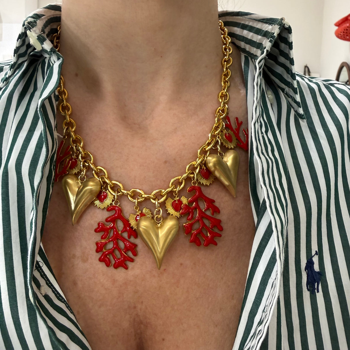 Collana Cuori e Rami di Corallo acciaio inossidabile