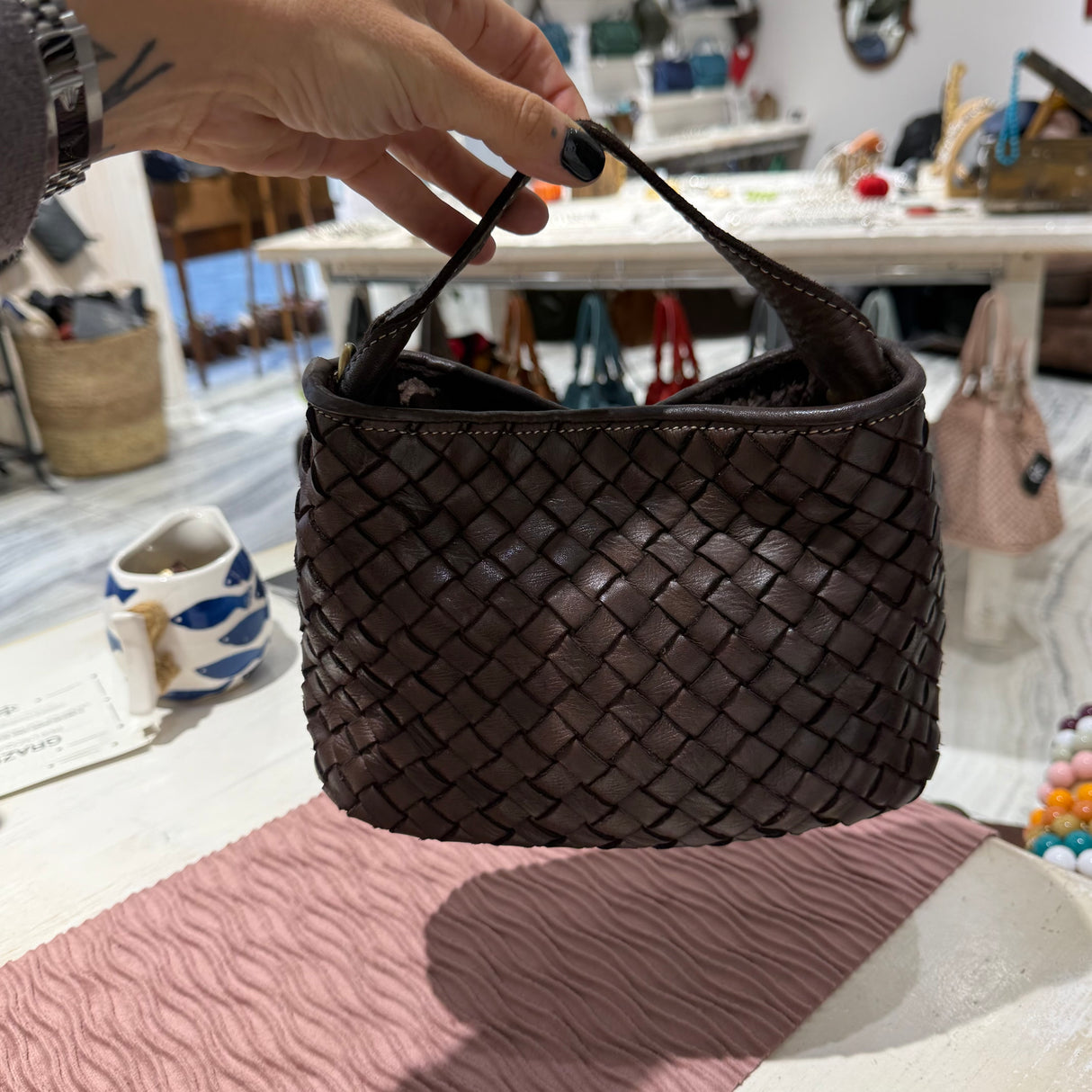 Borsa Mirtilla Small intrecciata Testa di Moro