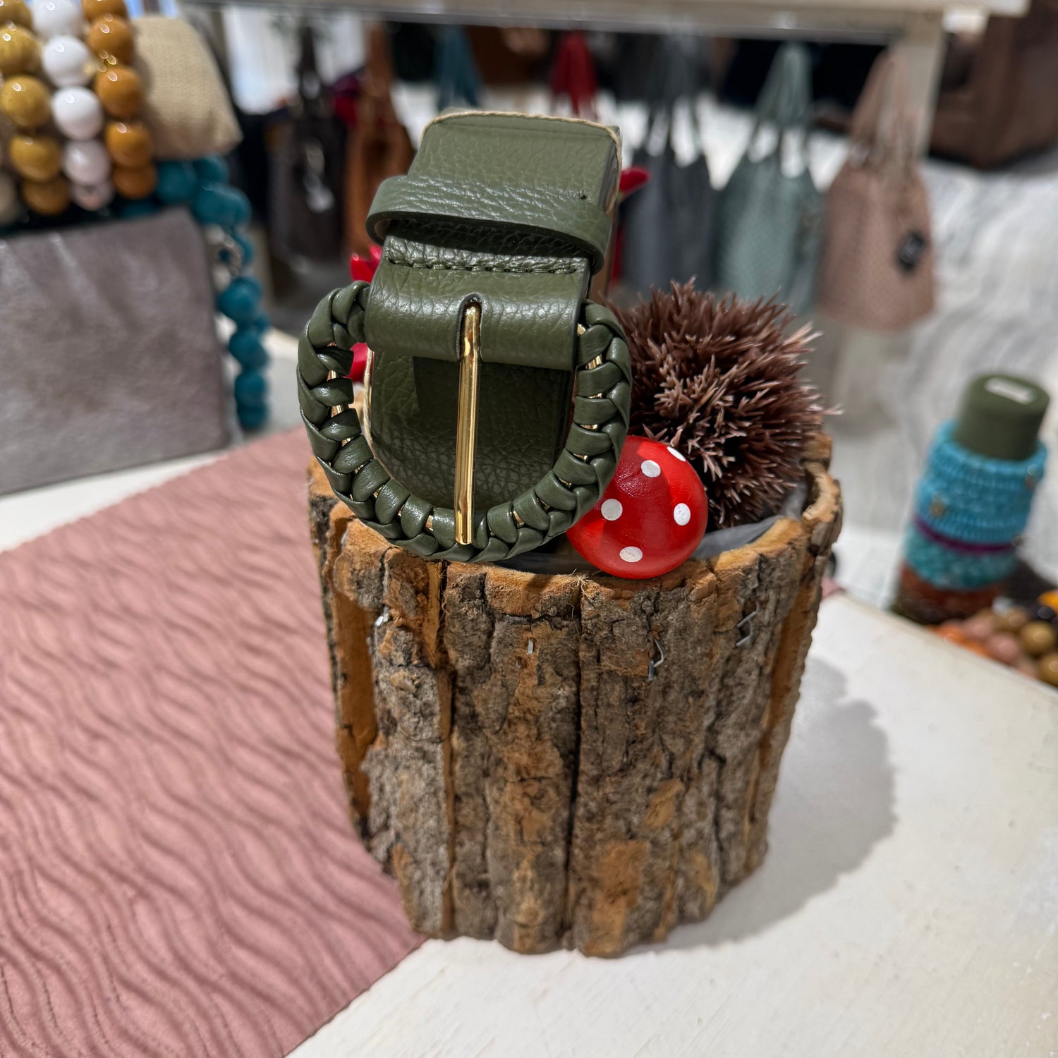 Cintura Vera Pelle Verde militare