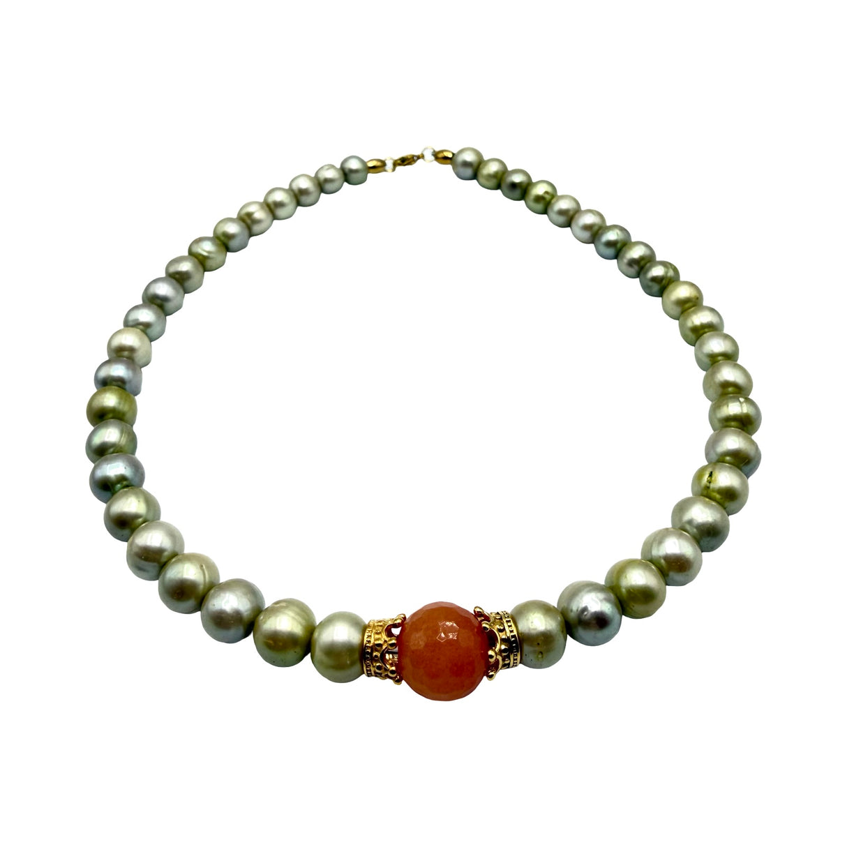 Collana Perle Green e Corone in acciaio inossidabile