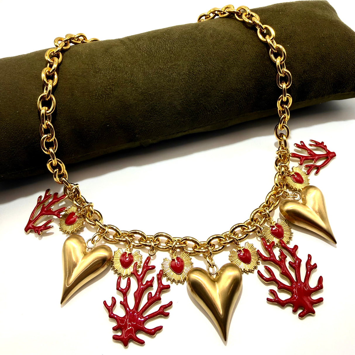 Collana Cuori e Rami di Corallo acciaio inossidabile
