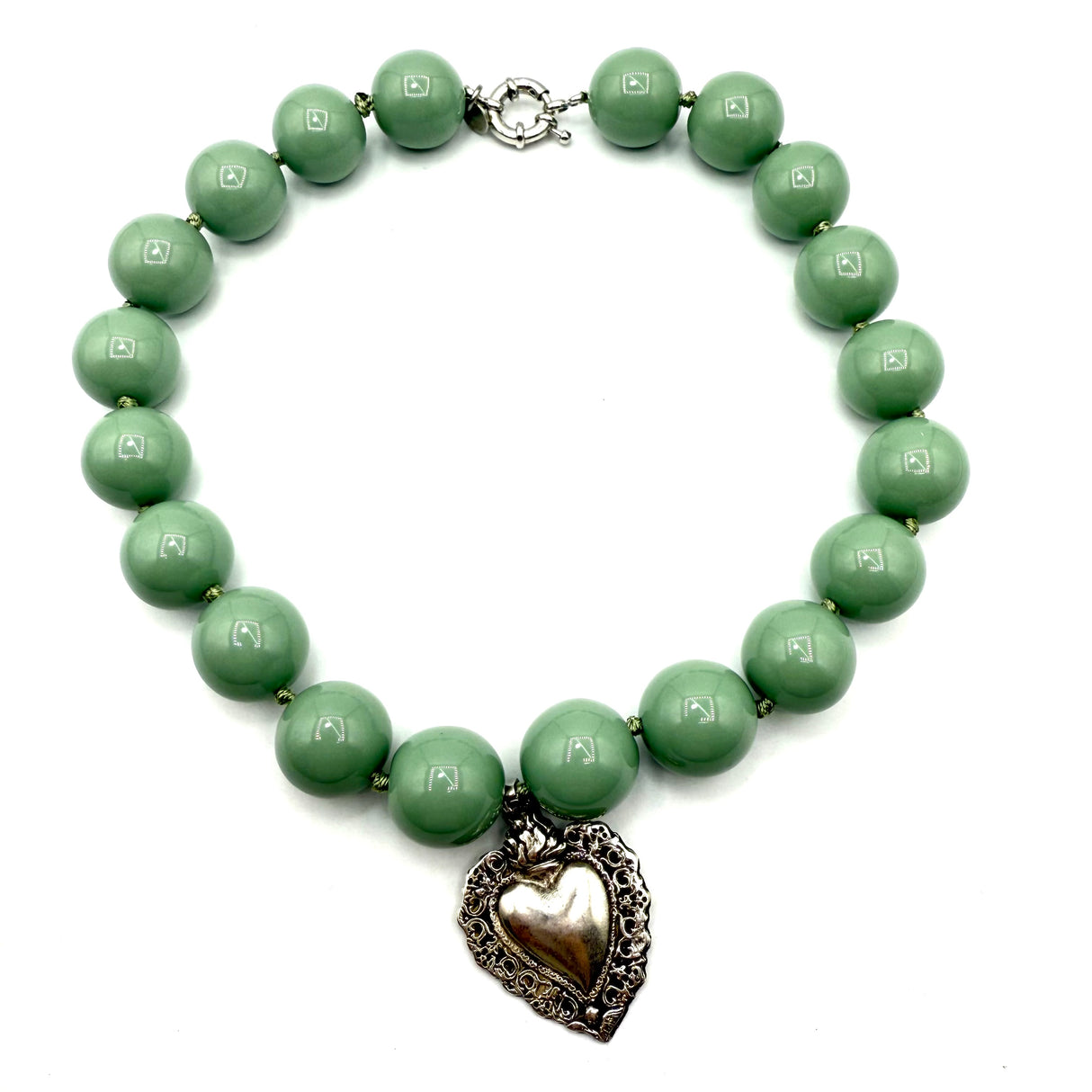 Collana Resina Verde Salvia e cuore sacro