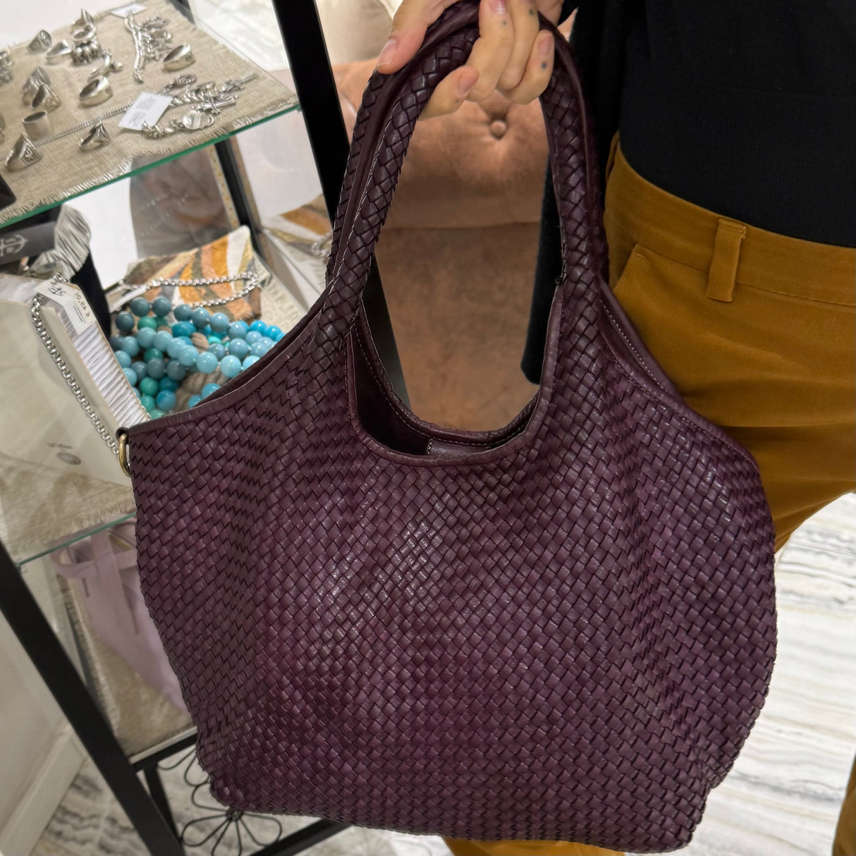 Borsa Shopper Harry intrecciata Borgogna