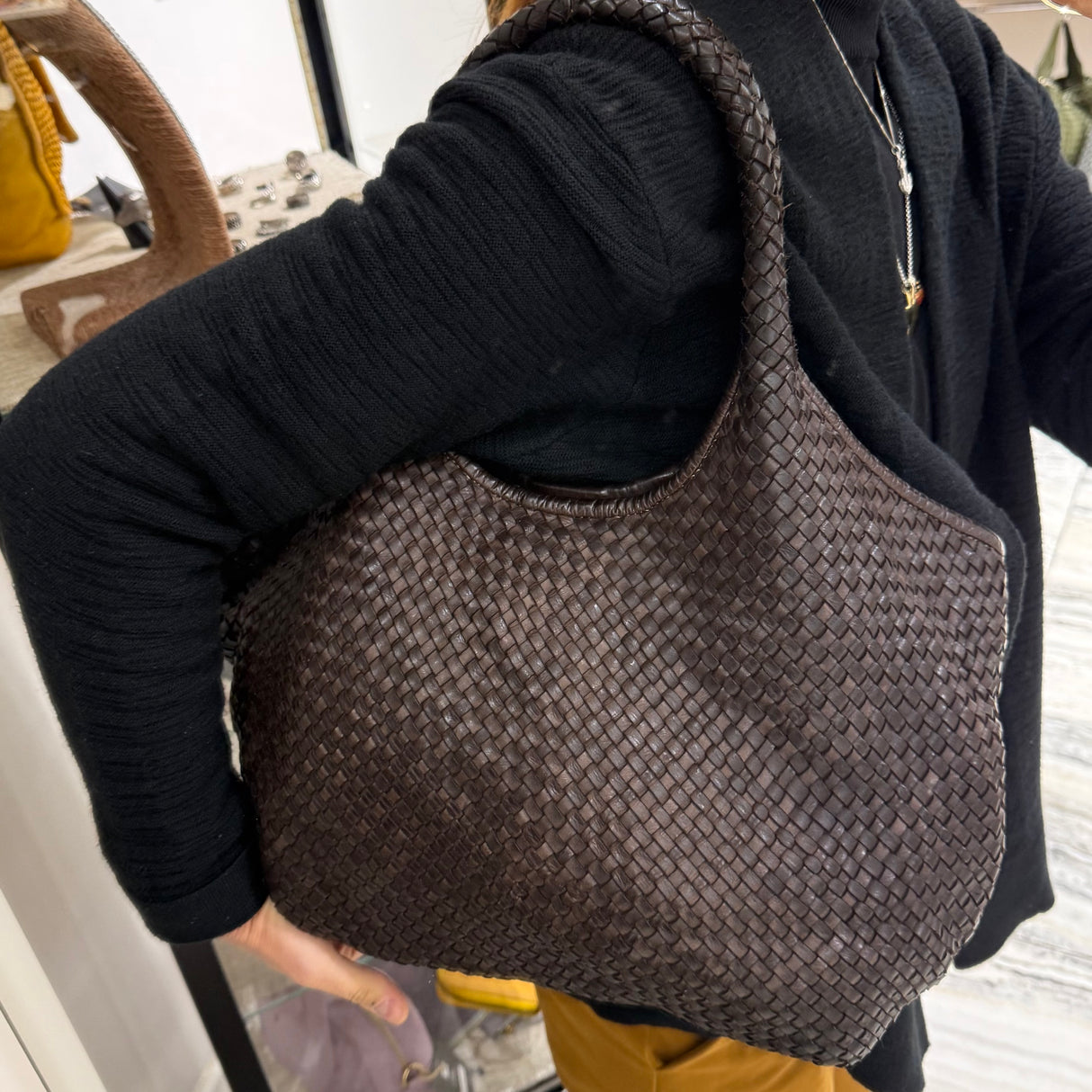Borsa Shopper Harry intrecciata Testa di Moro
