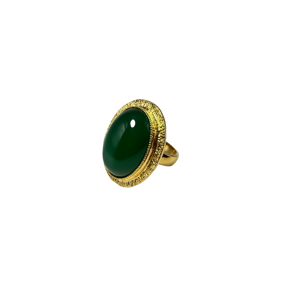 Anello Ovale Etrusco Cabochon Ottone e Giada verde