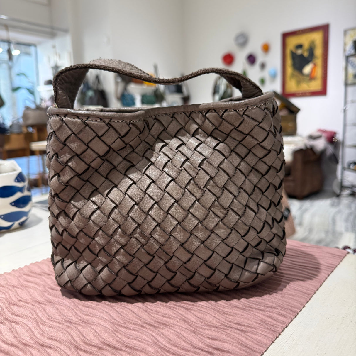 Borsa Mirtilla Small intrecciata Taupe