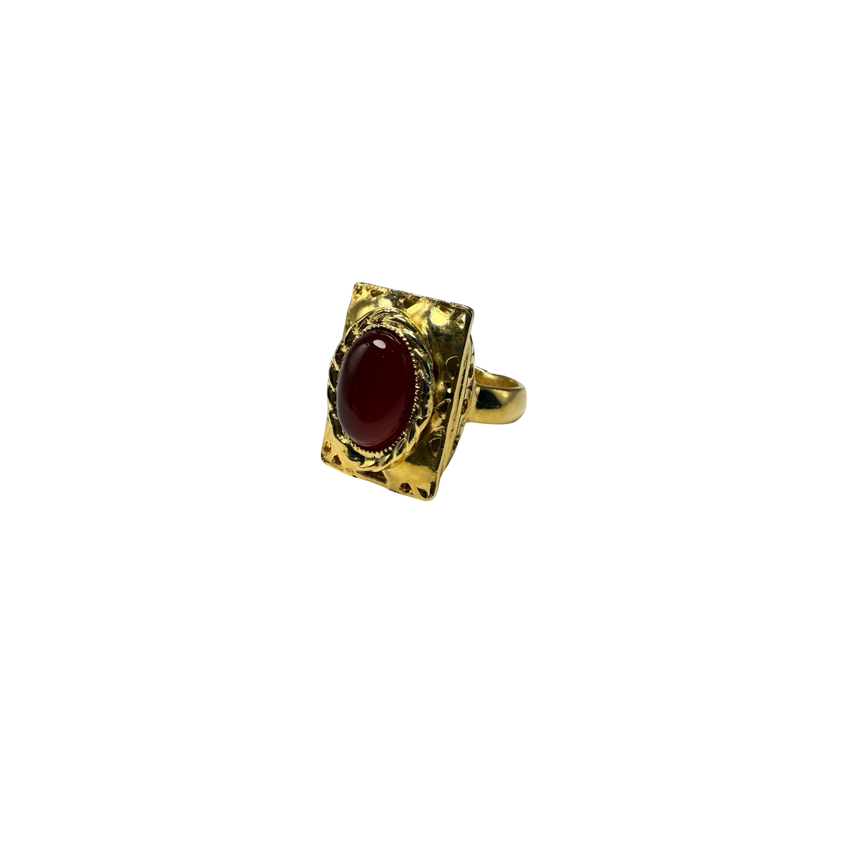 Anello rettangolo Etrusco Cabochon Ottone e Corniola